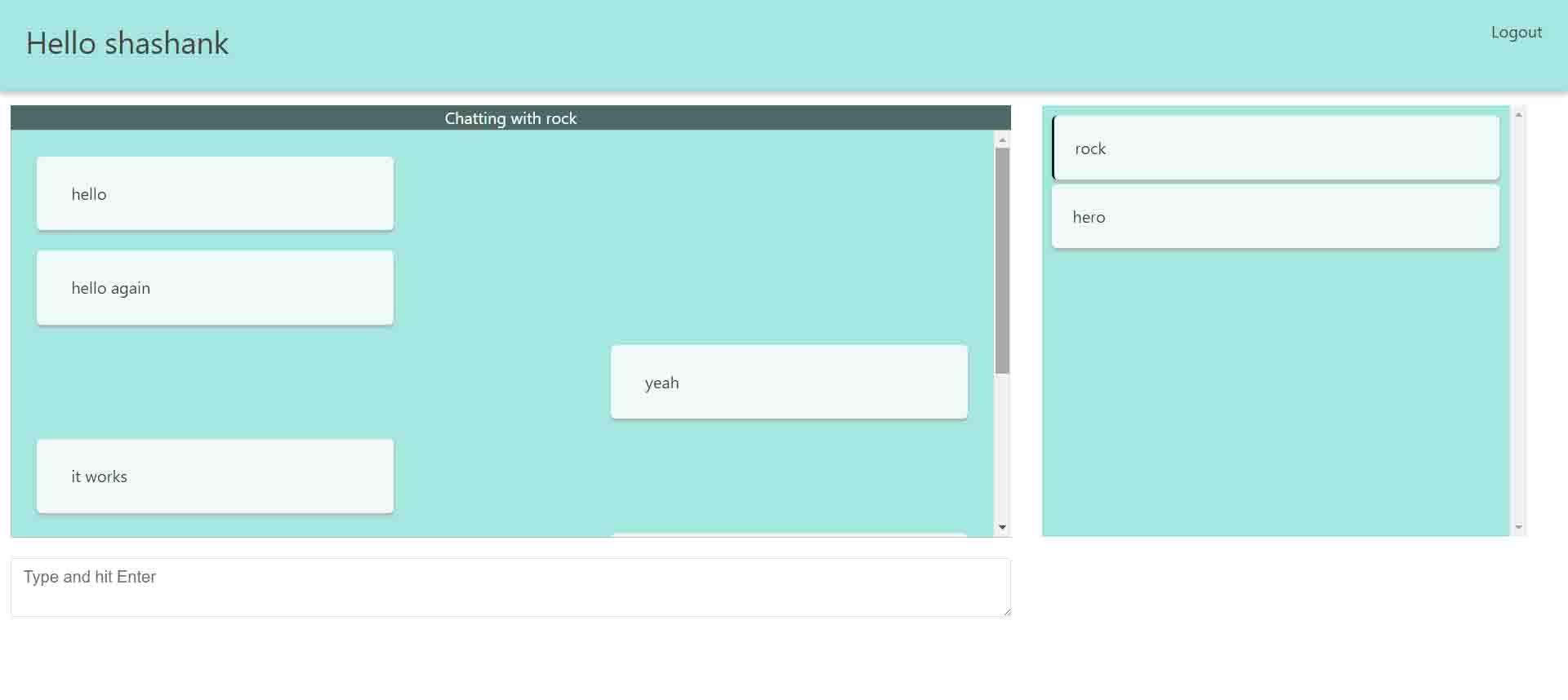 Real time private chatting app using angular 2home page