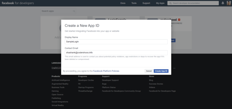 Facebook Login in GoLang Tutorial Create an FB application